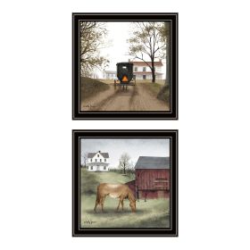 Trendy Decor 4U 2- Piece Vignette The Old Mare, Heading' Home Black Framed Wall Art for Living Room