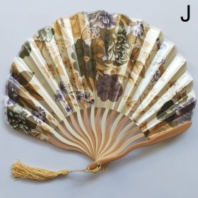 1pc Folding Fan Handheld Fans Chinese Imitation Silk Classical Hanfu Fan Tassel Elegent Female Fan Home Decoration Fan Chinese Fan Hand Folding F (Color: Golden)