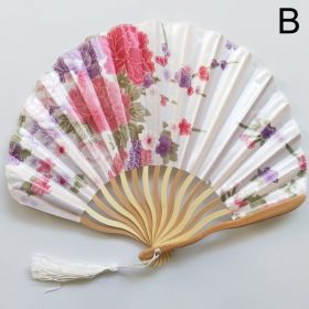 1pc Folding Fan Handheld Fans Chinese Imitation Silk Classical Hanfu Fan Tassel Elegent Female Fan Home Decoration Fan Chinese Fan Hand Folding F (Color: White)