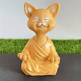 1pc Whimsical Cat Sculpture, Buddha Meditating Cat Statue, Cat Lover Gifts, Fairy Garden Animals, Decorations For Patio Yard Lawn Porch Desktop (Color: Orange Cat)