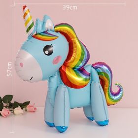 60cm 3D Unicorn Balloon Foil Inflatable Rainbow Birthday Balloons Wedding Baby Shower Kid Birthday Party Decorations Globos Gift (Color: 3D Unicorn blue, Ballon Size: As shown)
